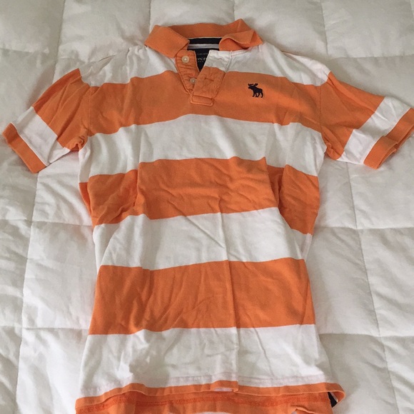 🌺Cream Orange and White Striped AbercrombiePolo🌺 - Picture 2 of 2